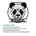 Close product view of a geometric panda cut metal sign with a modern black silhouette