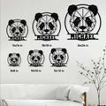 Panda metal sign shown in multiple size options above a neutral living room sofa
