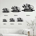 Kitchen utensil metal sign shown in multiple size options for wall decor
