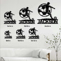 Soccer player metal sign size guide showing six available square size options