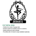 Ballet dancer metal sign with ornate floral scrollwork and a framed silhouette design