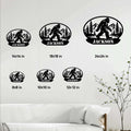 Bigfoot metal sign size guide showing multiple square size options in a living room setting
