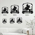 Barrel racing metal sign size guide showing available square sizes from 8 by 8 to 24 by 24 inches