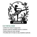 Cut metal ballet sign featuring a ballerina silhouette with floral details and indoor or outdoor display information
