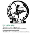 Ballerina silhouette cut metal sign with floral details, star accents, and multiple size options for ballet decor