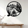 Kayak wall sign displayed on a light wood-paneled wall in a nature-inspired interior