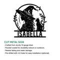 Witchcraft metal wall sign shown with cut-metal details and a witch with cat silhouette