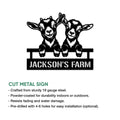Cut metal goat sign showing two goats over a fence with indoor and outdoor display information