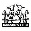 Custom goat farm metal sign featuring two goats leaning over a rustic split-rail fence