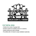 Goat farm metal sign feature graphic showing two goats and a rustic fence design