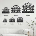 Goat farm metal sign size guide showing multiple square size options in a home setting