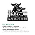 Black-and-white goat farm sign with two goats, a wooden fence, and a bold farm design