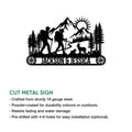 Trekking couple metal sign shown with product finish and indoor or outdoor display details