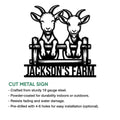 Goat farm cut metal sign with two playful goats and a rustic fence design