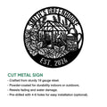 Greenhouse gardener metal sign shown in a product feature infographic with cut-metal details