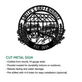 Greenhouse gardener metal sign shown with product features and a detailed botanical greenhouse design