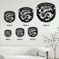 Tattoo artist metal sign size guide showing six round size options from 8 by 8 to 24 by 24 inches