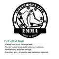 Ice skating cut metal sign shown with product feature details for indoor or outdoor display