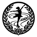 Figure skating metal sign featuring a graceful skater silhouette on an ice rink with a leafy wreath and snowflake