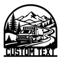 Custom ambulance metal sign featuring an emergency vehicle on a winding mountain road among pine trees