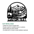 Ambulance metal sign feature graphic showing a mountain rescue scene and cut-metal wall decor design