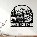 Ambulance wall sign displayed on white paneling with a mountain landscape and evergreen forest scene