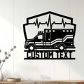 Ambulance wall sign displayed on white paneling as distinctive EMS-inspired home decor