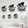 Jack Russell floral metal sign shown in multiple size options within a living room size guide