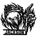 Custom welder metal sign featuring a bald eagle, American flag, welding torch, and bold patriotic design