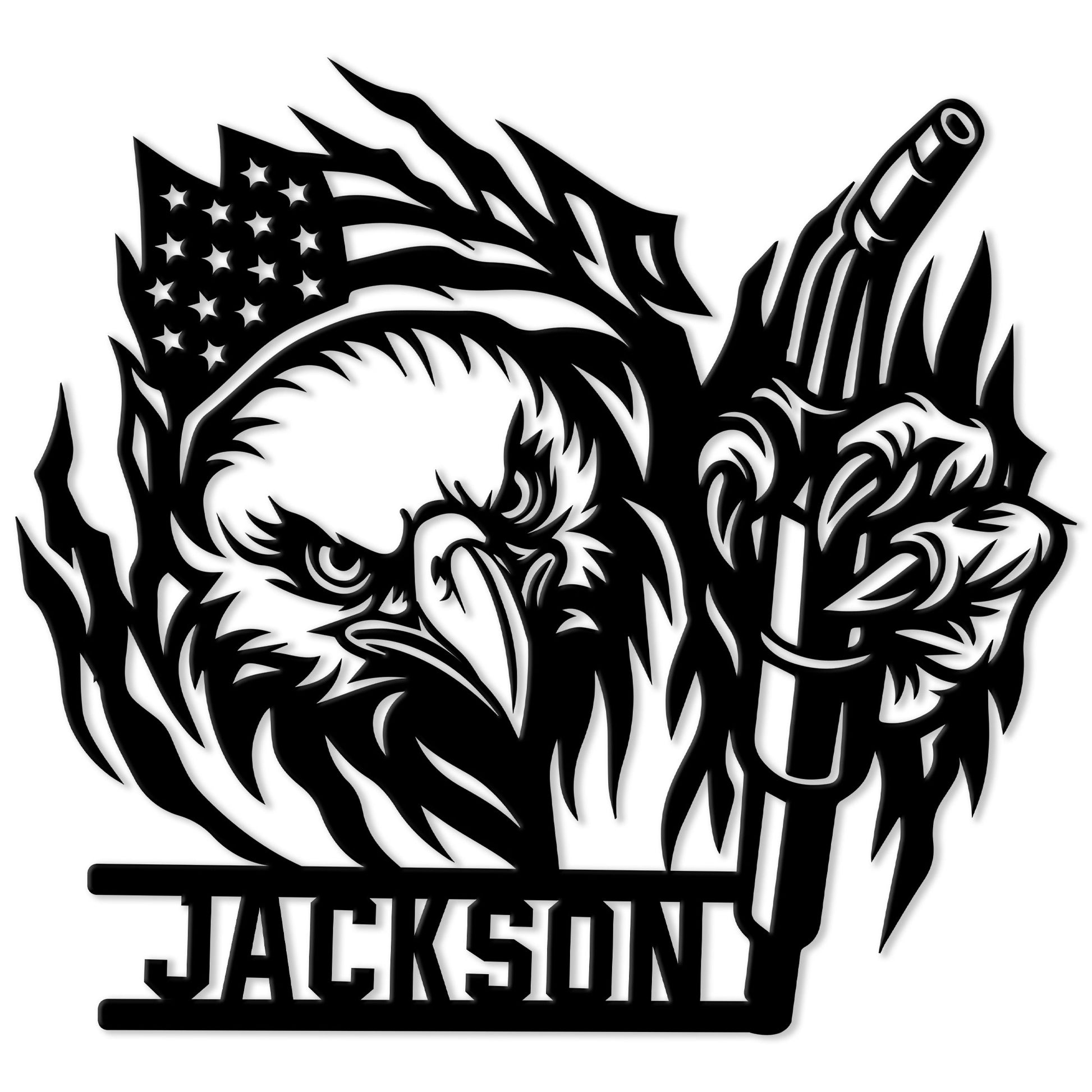 Custom welder metal sign featuring a bald eagle, American flag, welding torch, and bold patriotic design