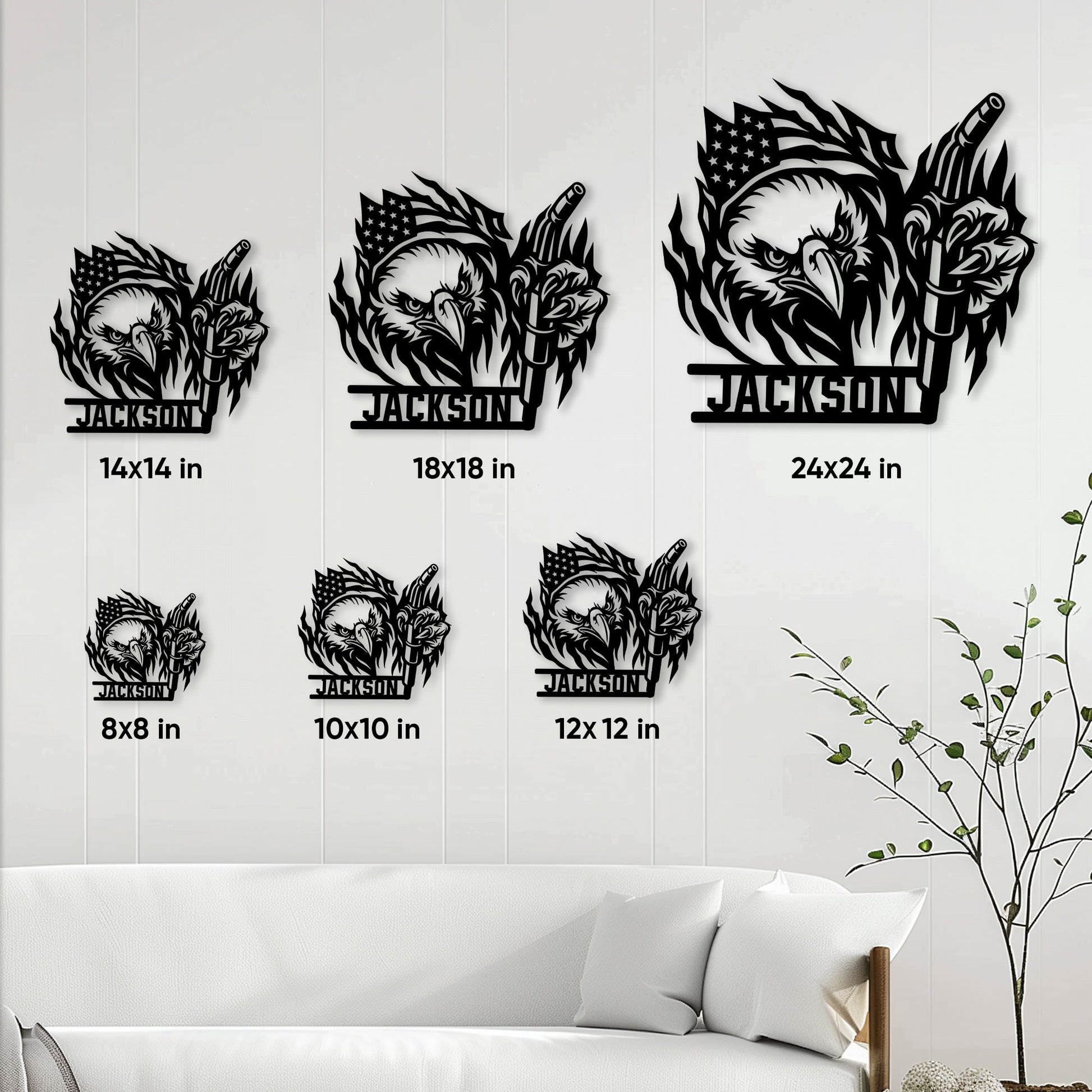 Welder metal sign size guide showing available square sizes from 8 by 8 to 24 by 24 inches