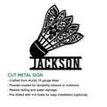 Decorative badminton shuttlecock metal sign presented as a detailed cut-metal wall accent