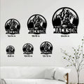 Snowmobile metal sign size guide displaying six square size options from 8 by 8 to 24 by 24 inches