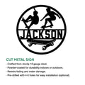 Skateboarding metal sign feature guide showing the circular skater silhouette design