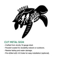 Scuba diving sea turtle metal sign shown with cut-metal construction feature text