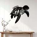 Scuba diving wall decor displayed above a console table in a bright coastal-style room