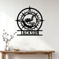 Scuba diving wall sign displayed on a white paneled wall above a console table