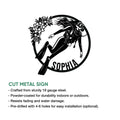 Scuba diving metal sign feature graphic showing a floral diver design and product details