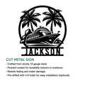 Cruise ship cut metal sign feature graphic showing a tropical ship design for indoor or outdoor decor