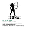 Archer metal sign feature graphic showing cut-metal construction, finish, and mounting information