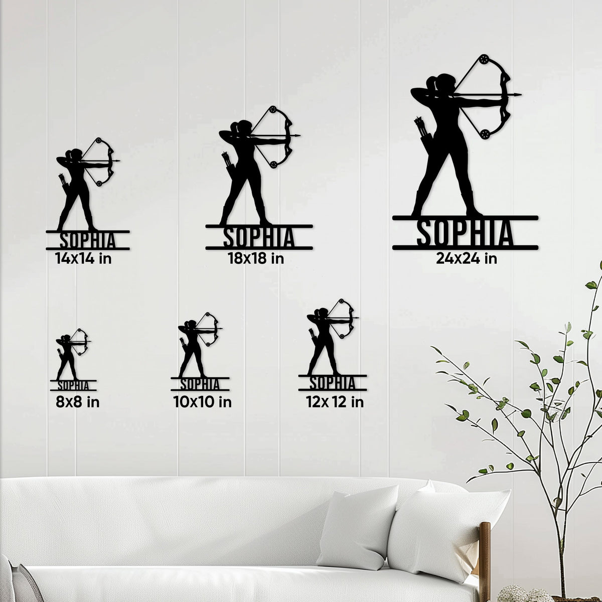 Archer metal sign size guide showing available square sizes from 8 by 8 to 24 by 24 inches