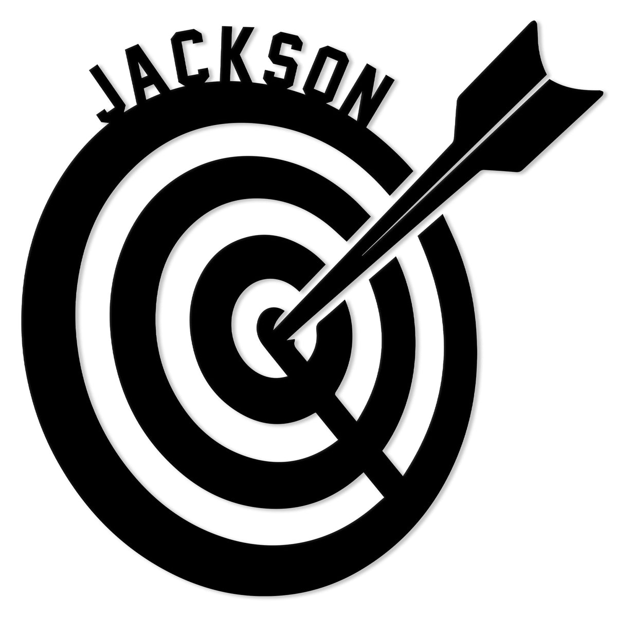 Black archery target and arrow silhouette forming a custom metal sign for an archery enthusiast