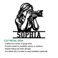 Photographer metal sign showing a bold camera silhouette and cut-metal wall decor design