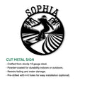 Snowboarding metal sign shown with a cut-metal construction and an action silhouette against mountain scenery