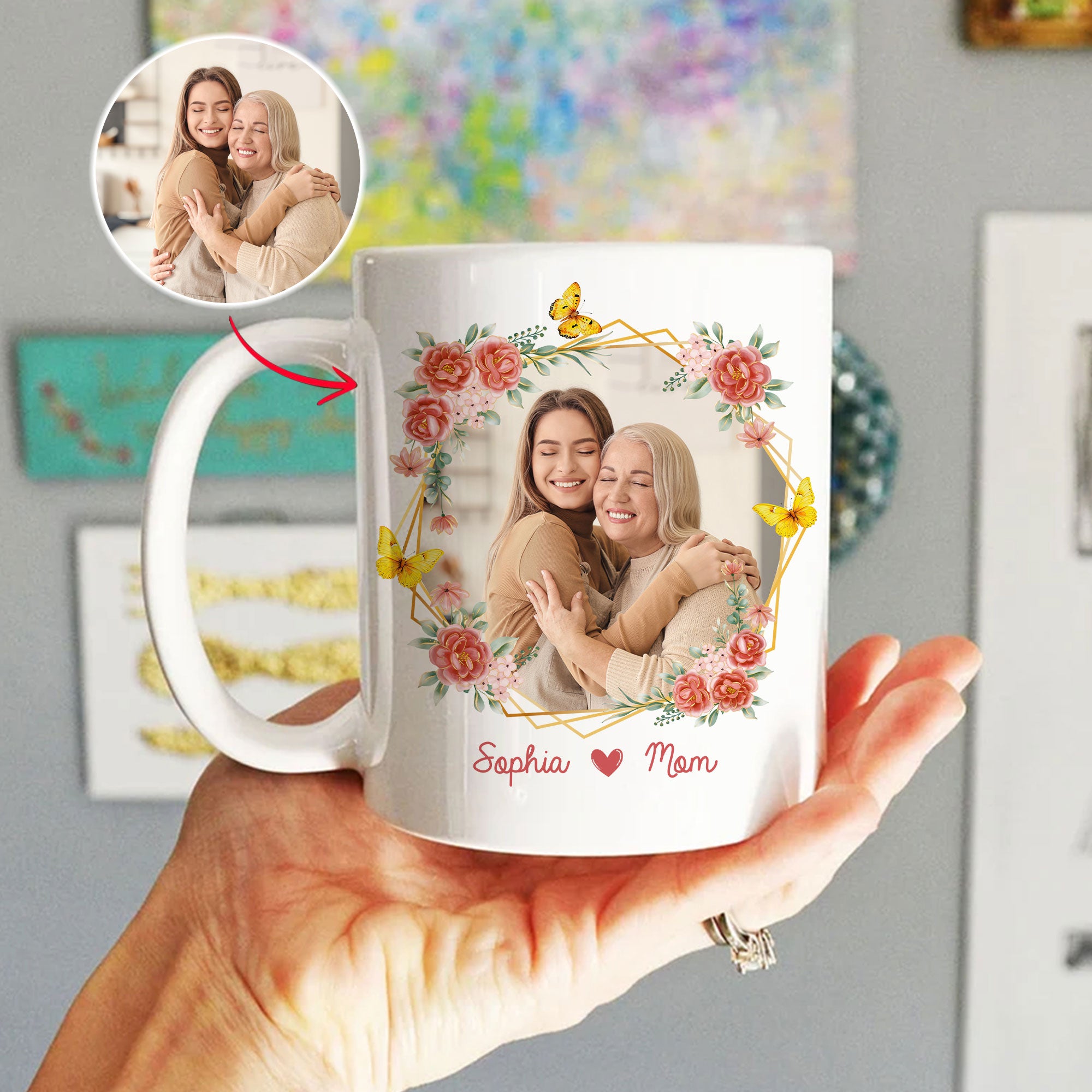 Personalized Mom Mug, Mug with Photo, Custom Names Photo Coffee Mug, Custom Photo Mom & Grandma Cup, Mother's Day Gift for Mom, Grandma