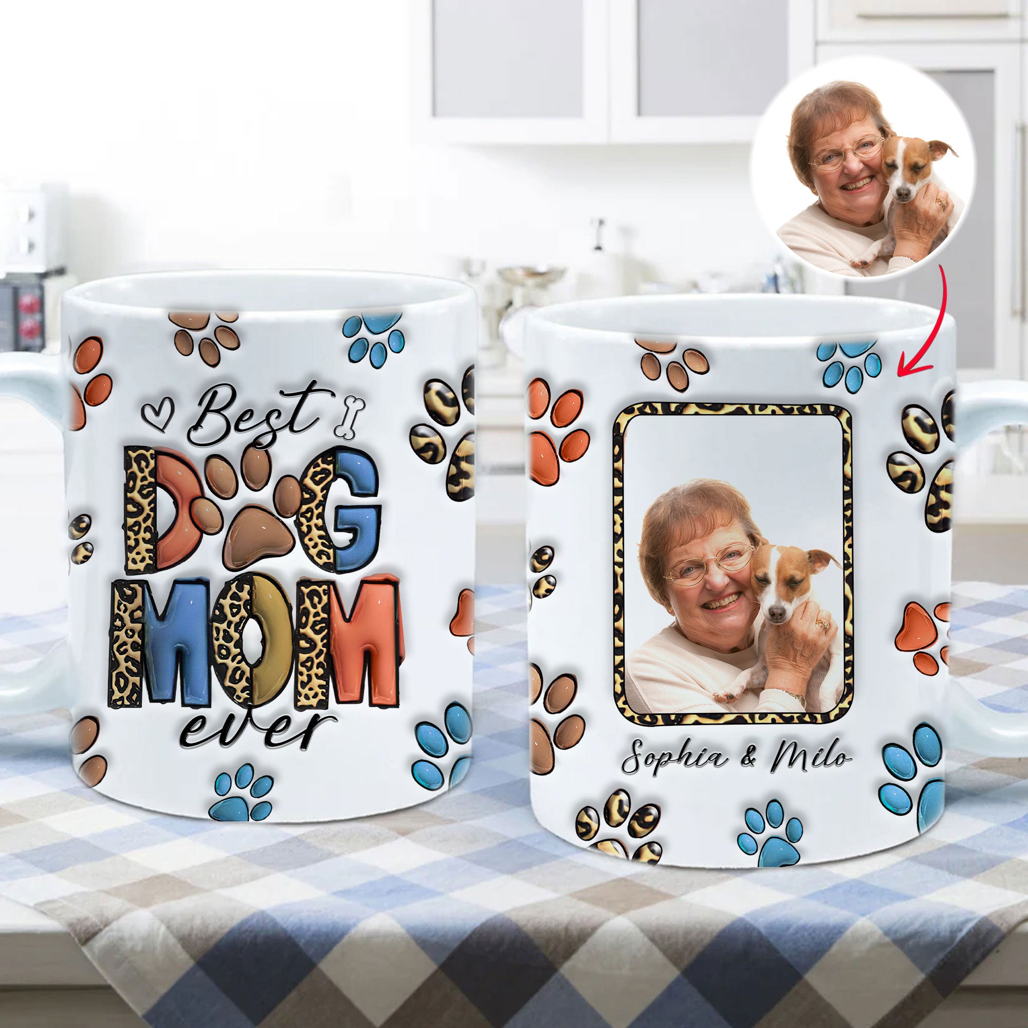 Personalized Dog Mom 3D Inflated Effect Mug, Dog Mom with Photo Mugs, Best Dog Mama Ever Coffee Mug, Gift for Dog Mom, Dog Dad, Dog Lover