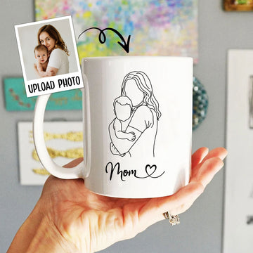 Personalized Mom Mug, Custom Photo Line Art Mug, Portrait Mugs, Mom & Child Coffee Cup, Mother's Day Mug, Mother's Day Gift for Mom, Grandma