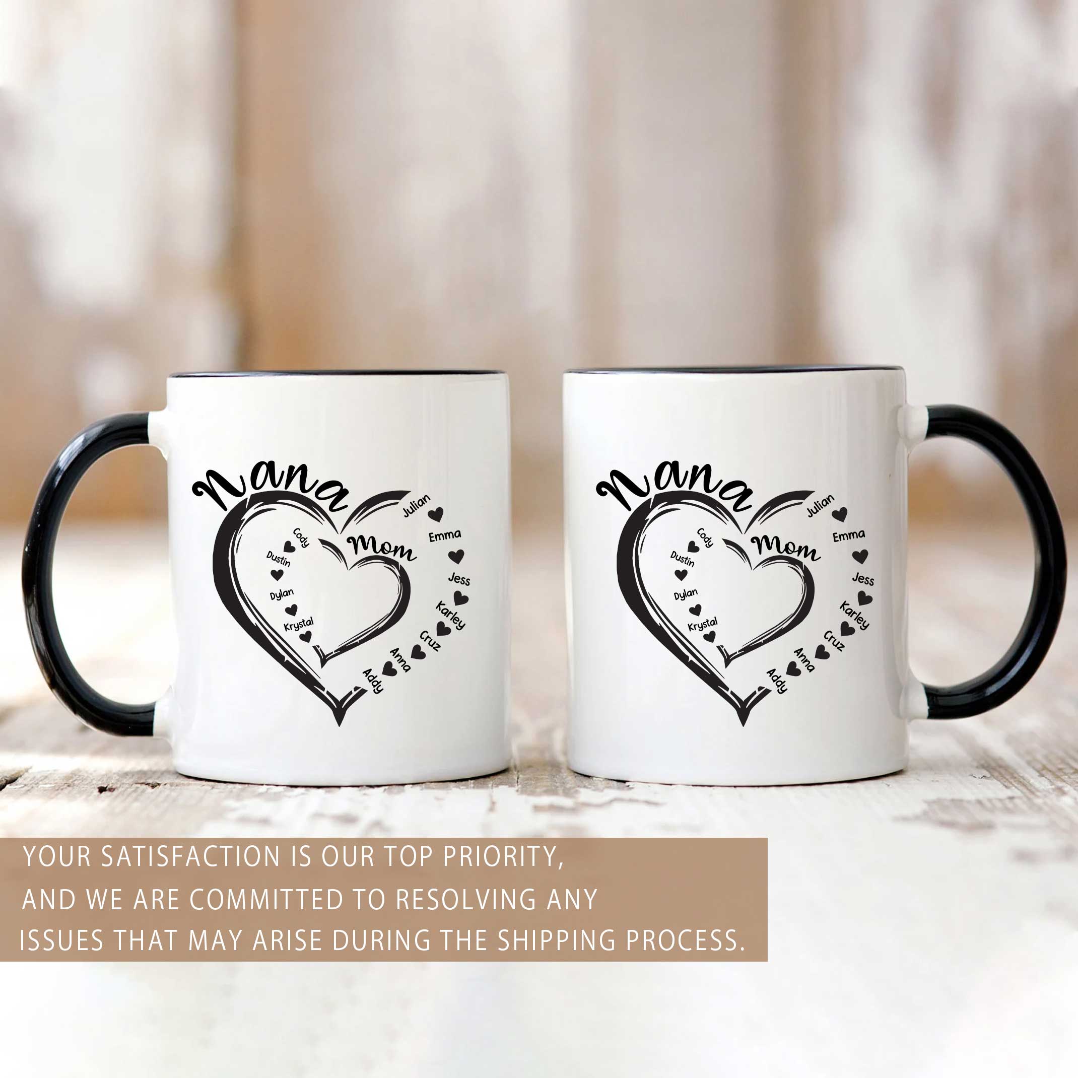 Personalized Nana Mug, Grandma Heart Mugs, Custom Kids Names Coffee Mu