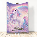 Pastel unicorn blanket with rainbow, stars, clouds, and colorful fantasy artwork