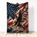 Patriotic eagle blanket with dramatic wings, American flag colors, and bold wildlife artwork